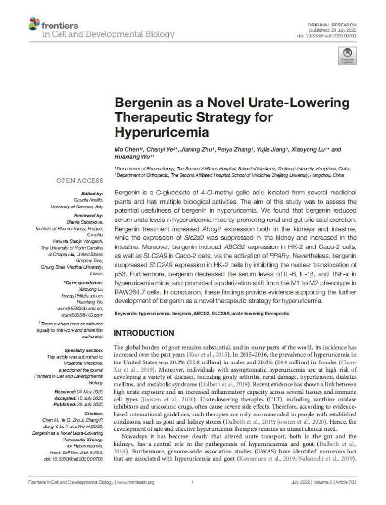 Bergenin as a Novel Urate-Lowering Therapeutic Strategy for Hyperuricemia