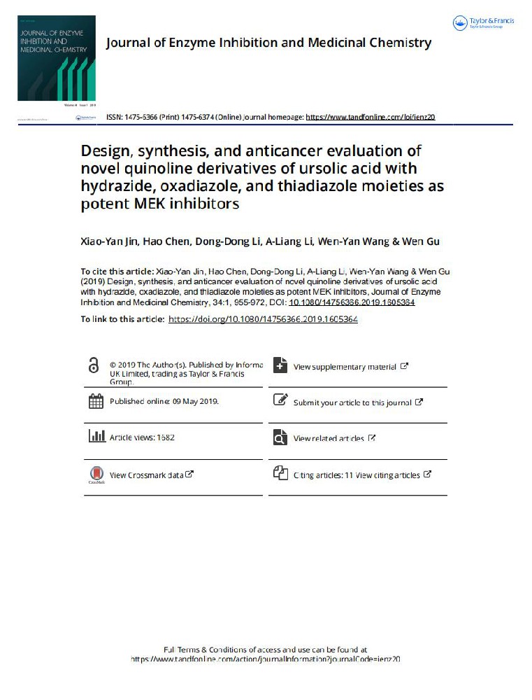 Design, synthesis, and anticancer evaluation of novel quinoline derivatives of ursolic acid with hydrazide, oxadiazole, and thiadiazole moieties as potent MEK inhibitors